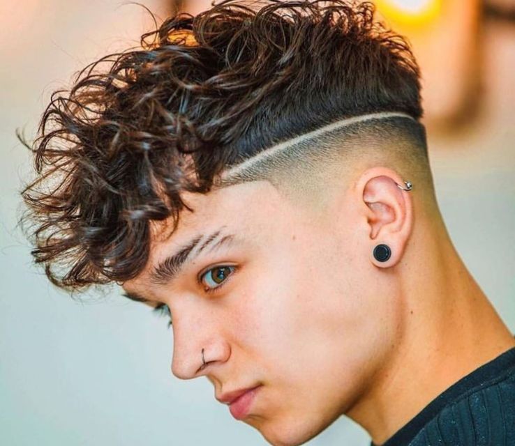 Long Curly Hair with Mid Skin Fade  