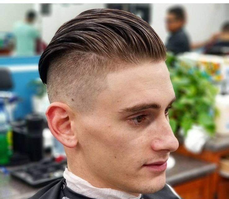 Short Slick Back with Mid Fade and Beard  