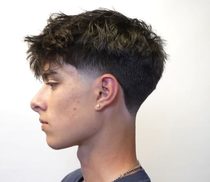 Thick Curly Fringe with Mid Taper Fade