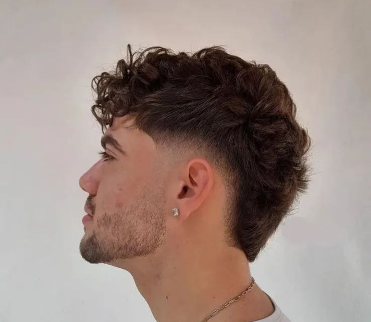 Burst Fade Mullet Curly Hair for Men