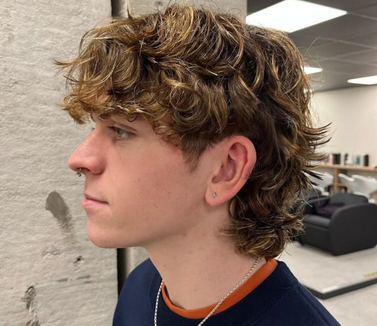 Curly Mullet with Highlights for Men