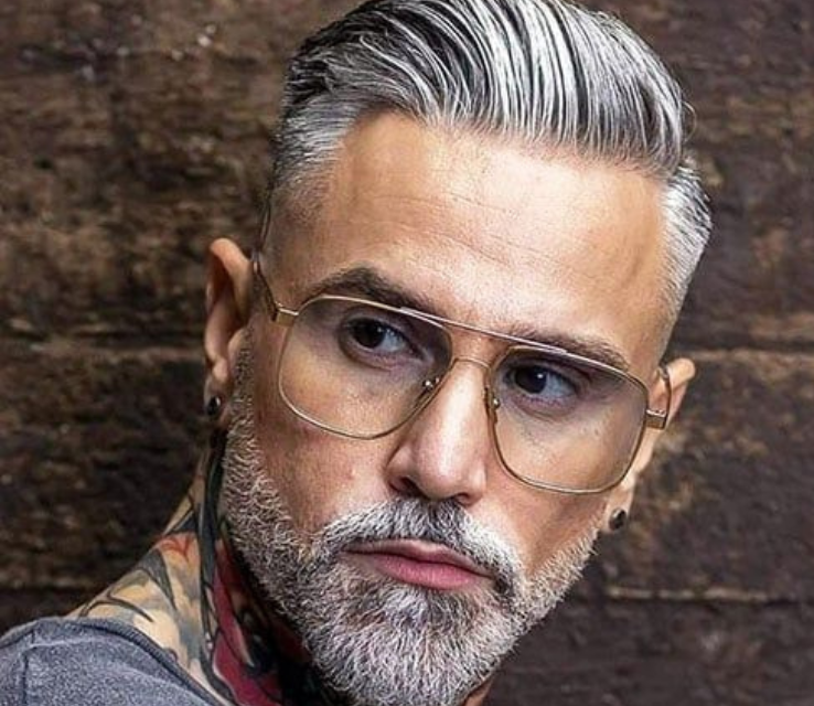Silver Fox Fade With Stubbled Beard