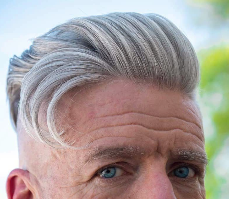 Slicked Back Short Grey Hair Men