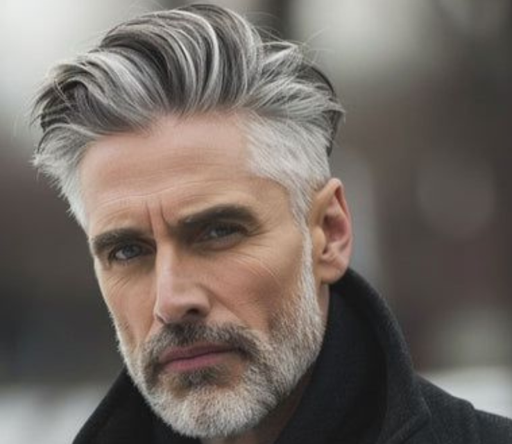 Slicked Back Silver Hair With Viking Beard